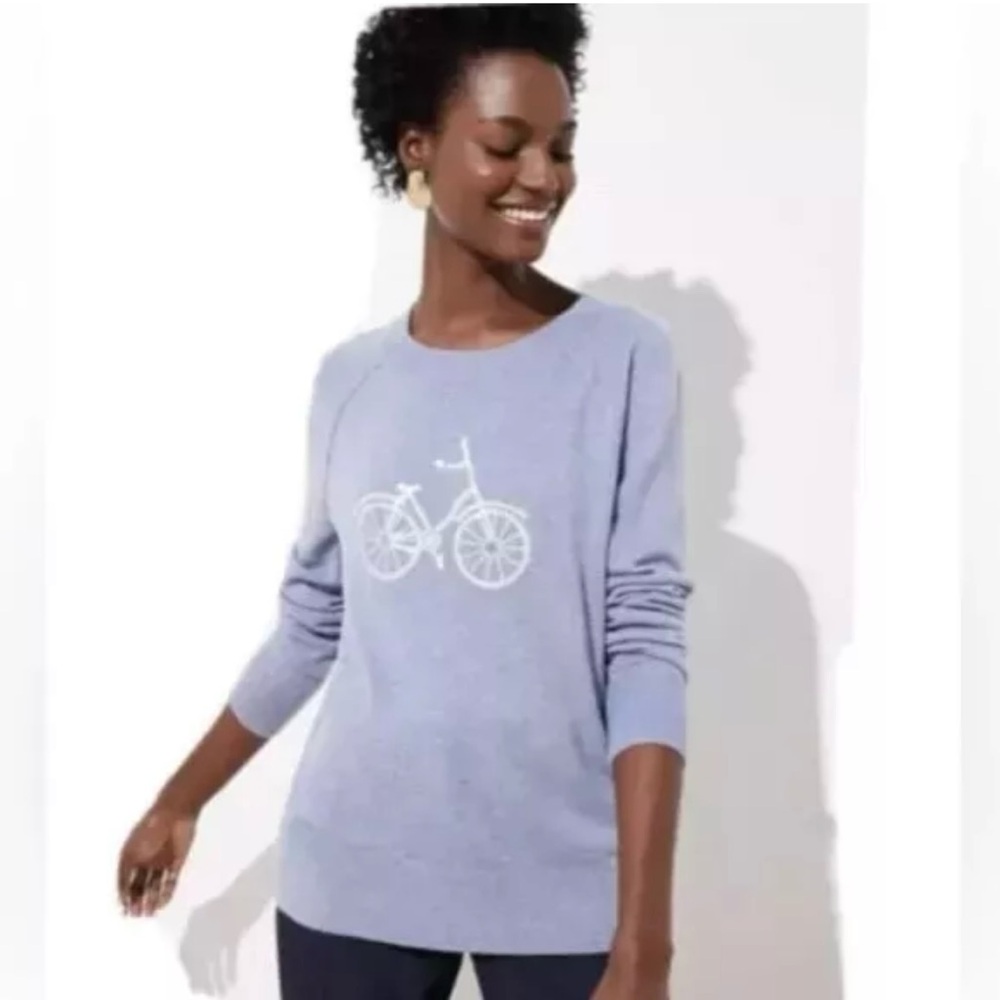 LOFT Light Blue Embroidered Bicycle Sweater XS